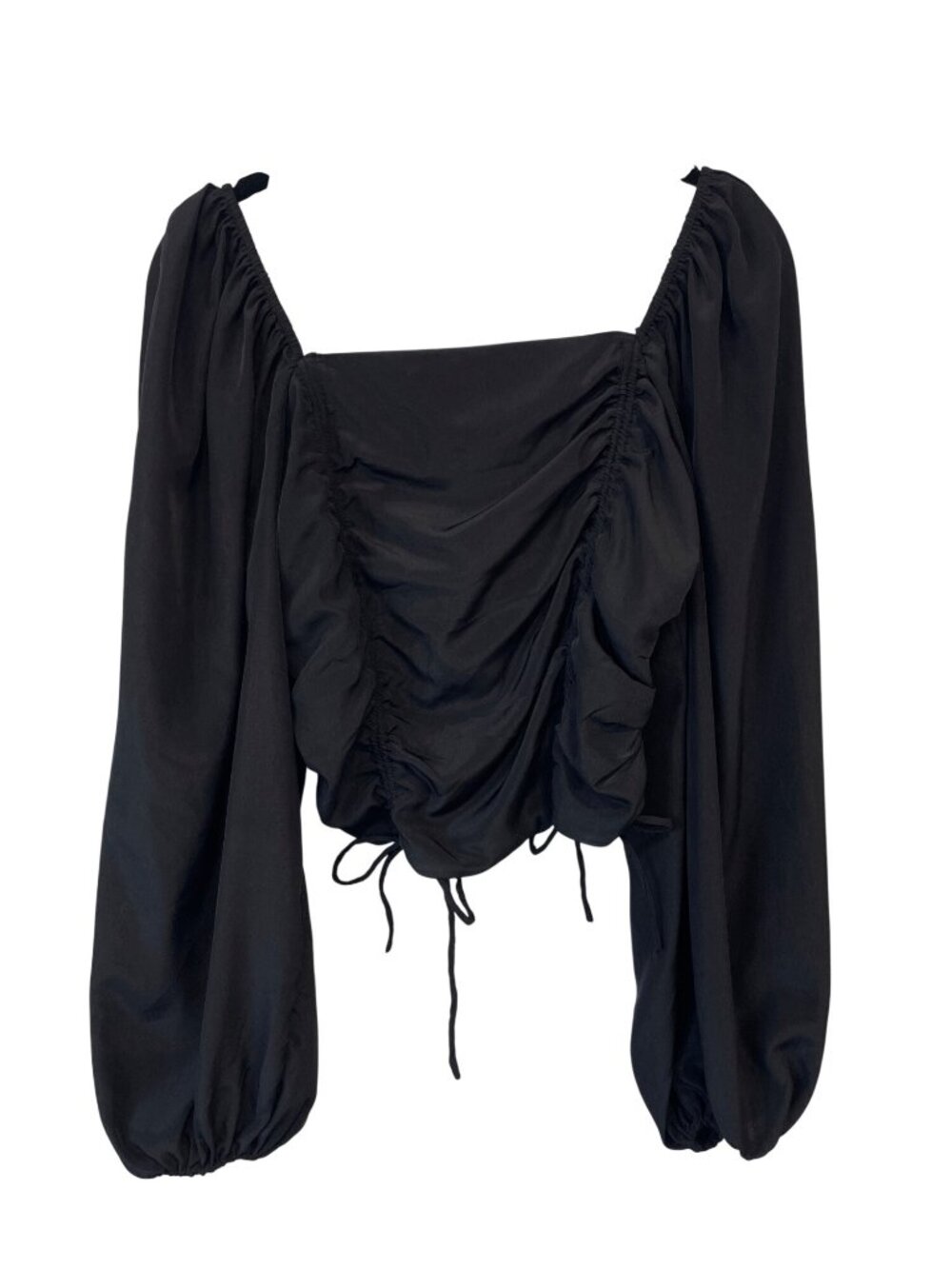 Fiestar Crop Top Medium Ruched Front Long Sleeve Smocked Back Black Trendy NEW